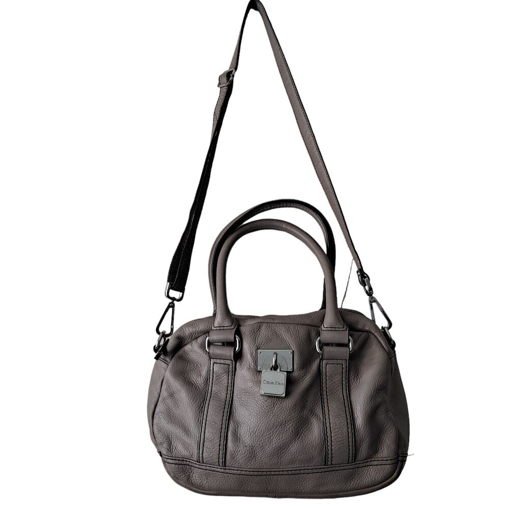 Calvin Klein Bag Women Taupe Leather Hobo Shoulder Strap Silver Hardware Taupe